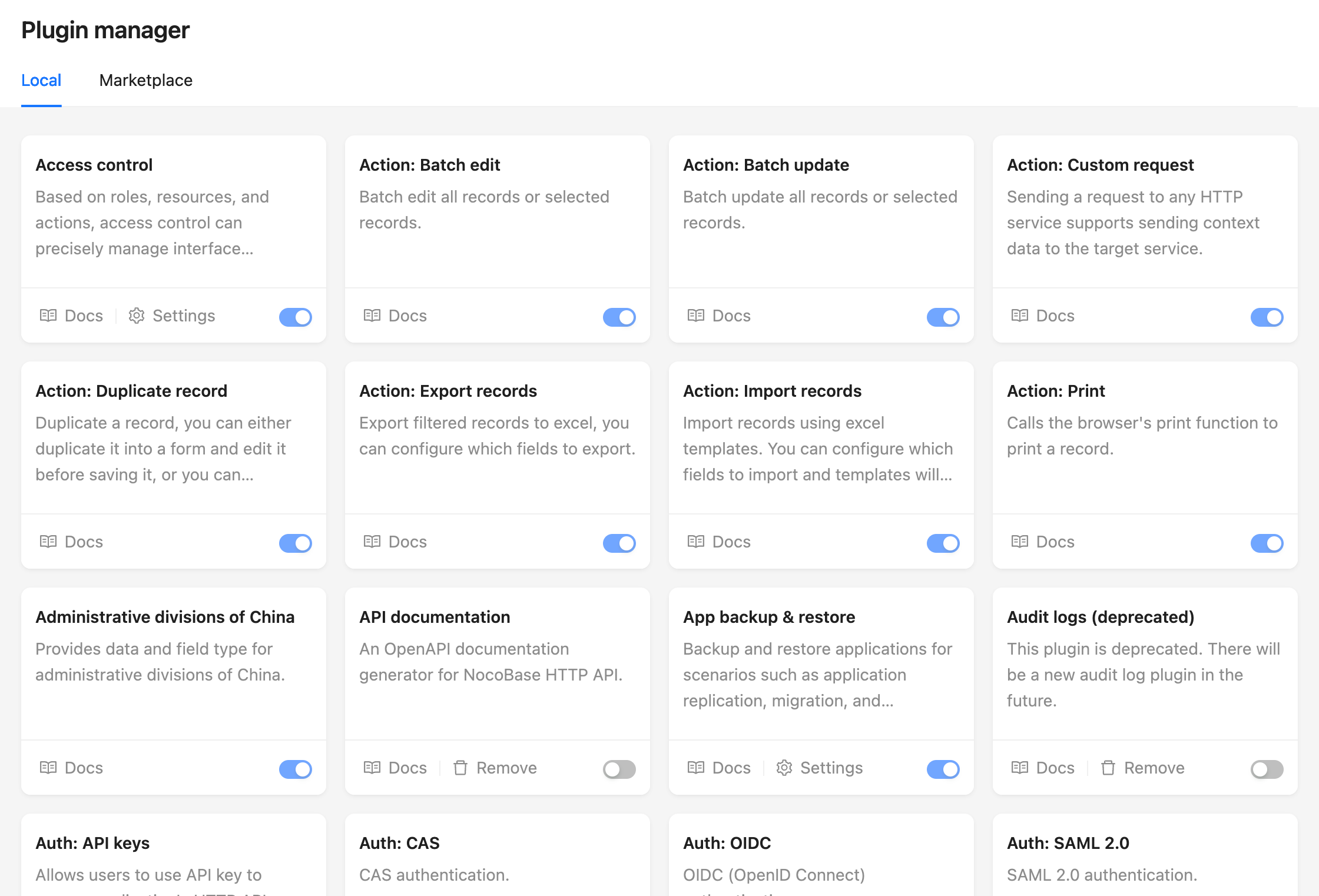 NocoBaseの権限管理・API連携・バックアップなどのプラグイン